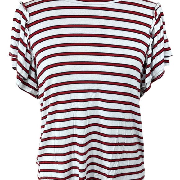 Green Envelope Ruffle Sleeve T-Shirt Red White Blue Size L Large - Picture 1 of 6